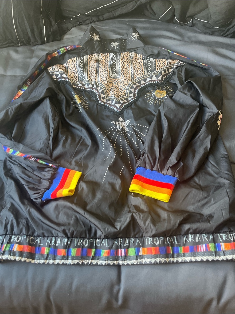 FARM Rio Black Bomber Jacket with Multicolor Tropical Accents - Picture 4 of 6